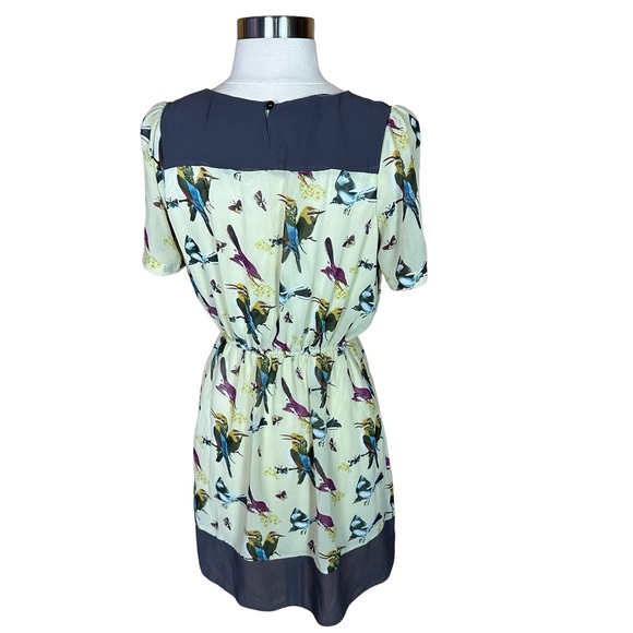 Angel Eye Whimsical Bird Colorblock Scoop Neck Short Sleeve Lined Mini Dress M - Picture 7 of 8